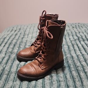 Brown Lace-Up Distressed Combat Women's Boots